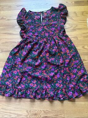 JODIFL Black Floral Dress with Purple and Orange Flowers